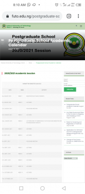 FUTO 2020/2021 Postgraduate Academic Calendar