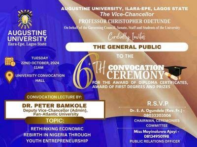 Augustine University announces 6th convocation ceremony