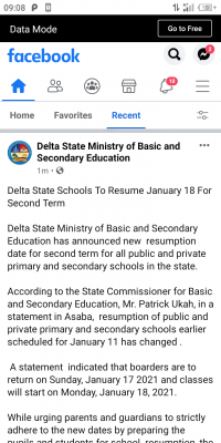 Delta State Schools to resume January 18 for second term