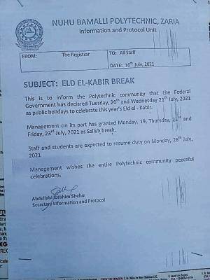 NUBAPOLY announces Sallah Break