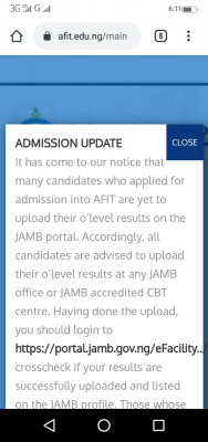 AFIT notice to 2020 post-UTME candidates