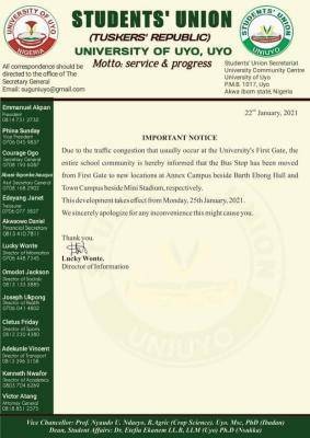 UNIUYO SUG notice to students