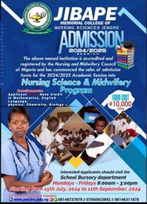 Jibape Memorial College of Nursing Sciences, Jengre admission form, 2024/2025