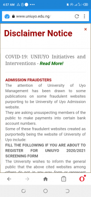 UNIUYO disclaims fraudulent admission websites