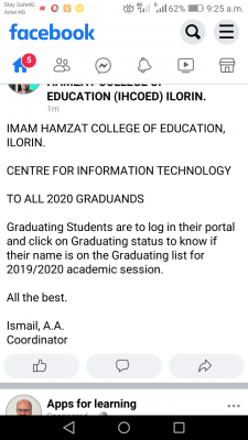 Imam Hamzat College of Education notice to 2019/2020 graduands