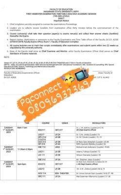 NSUK first semester examination timetable, 2022/2023 session