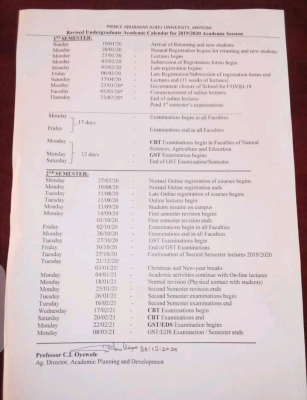 KSU revised 2nd semester academic calendar for 2019/2020 session