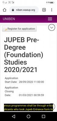 UNIBEN extends JUPEB Pre-Degree registration deadline for 2020/2021 session