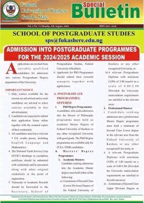 FUKASHERE Postgraduate Admission form, 2024/2025