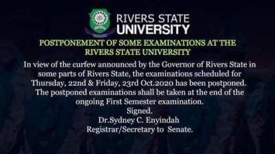 RSUST notice on postponement of some exams