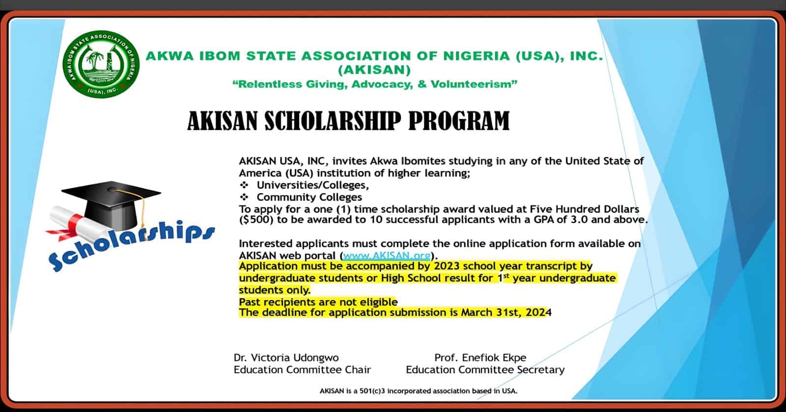 AKISAN Undergraduate Scholarship for Akwa Ibom Students