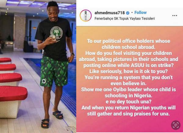 ASUU Strike: Ahmed Musa Slams Politicians with Children Abroad