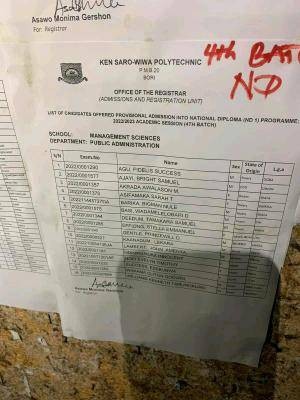 KENPOLY ND 4th Batch Admission List, 2022/2023