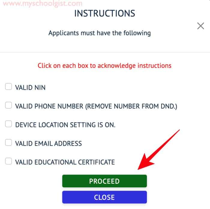 Acknowledge instructions on National Population Commission NPC recruitment portal