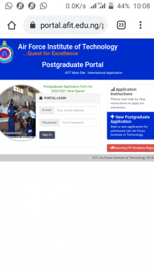 AFIT HND, Pre-HND and PGD admission form for 2020/2021 session