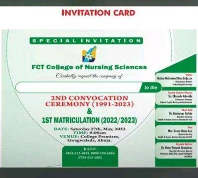 FCT College of Nursing Sciences announces 2nd Convocation and 1st Matriculation Ceremony