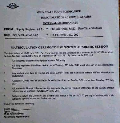 OSPOLY announces DPT matriculation ceremony