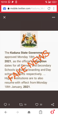 Kaduna State Ministry of Education disclaimer on schools Resumption