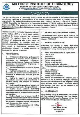 AFIT Vacancy for the position of a Provost