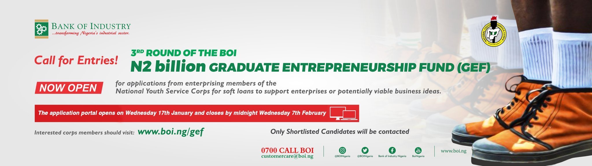 Bank Of Industry BOI 2 Billion Naira Graduate Entrepreneurship Fund For NYSC Members 2018