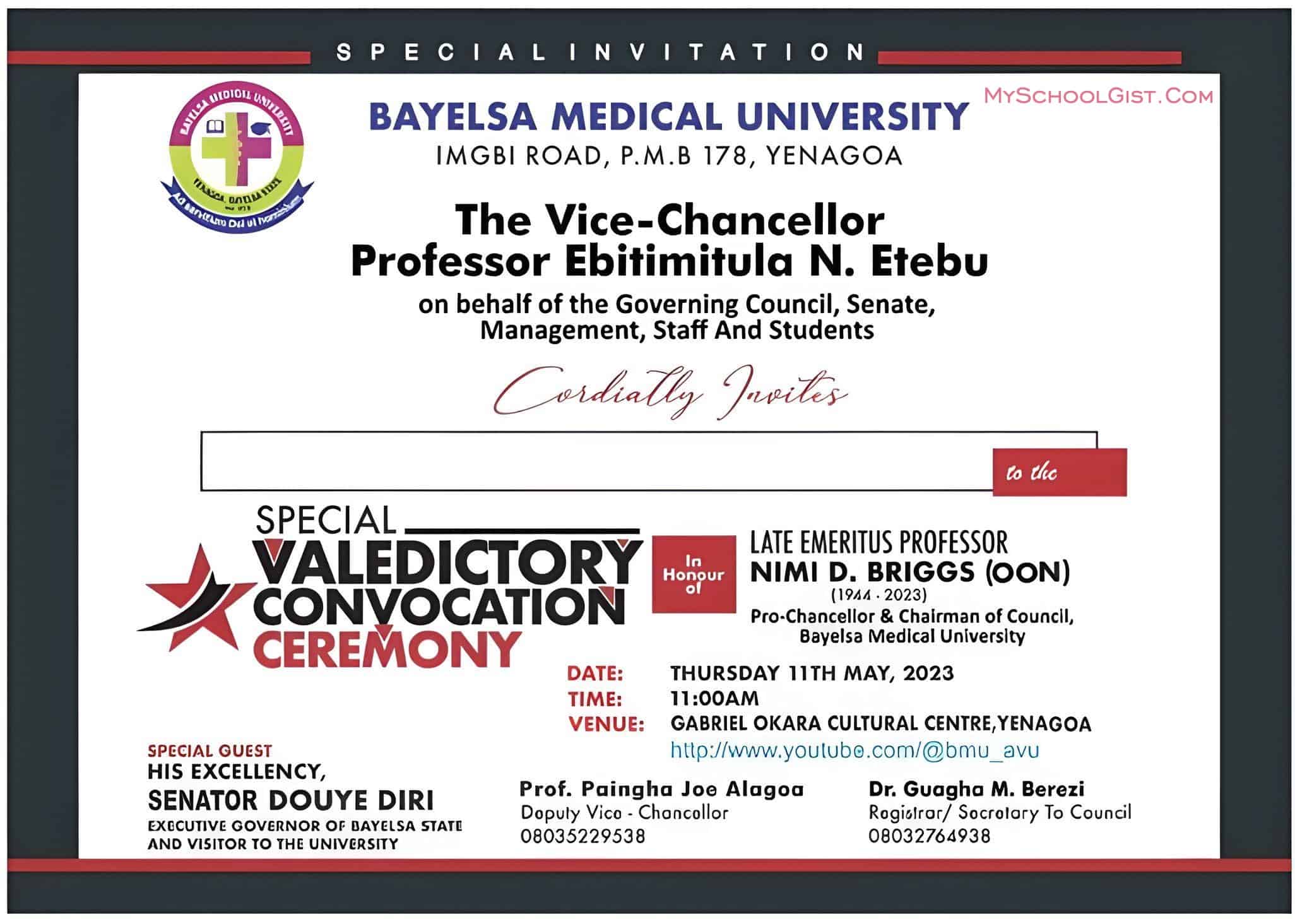 Special Valedictory Convocation for Prof Nimi D. Briggs at BMU