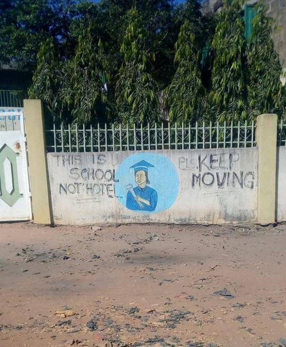 ''This Is School Not Hotel, Keep Moving'' Inscription Spotted On A School's Wall. Photos;