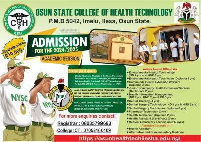 Osun State College of Health Technology, Ilesa Admission, 2024/2025