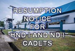 MAN Oron notice on resumption for ND I & HND I cadet students