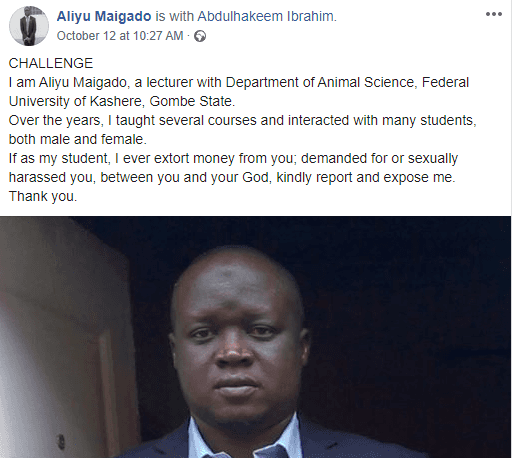 #Sexforgrade- Nigerian Lecturer Challenges His Students to Expose Him