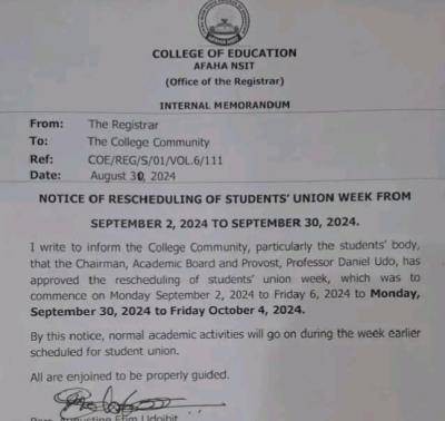 College of Education Afaha Nsit reschedules student's union week