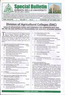 Ahmadu Bello University (ABU) DAC application form for 2020/2021 session