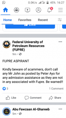 FUPRE scam alert notice to students