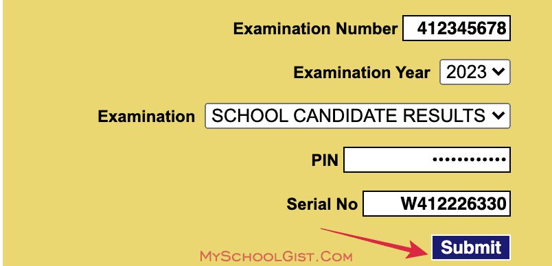 Click Submit Button to Access 2023 WAEC Result