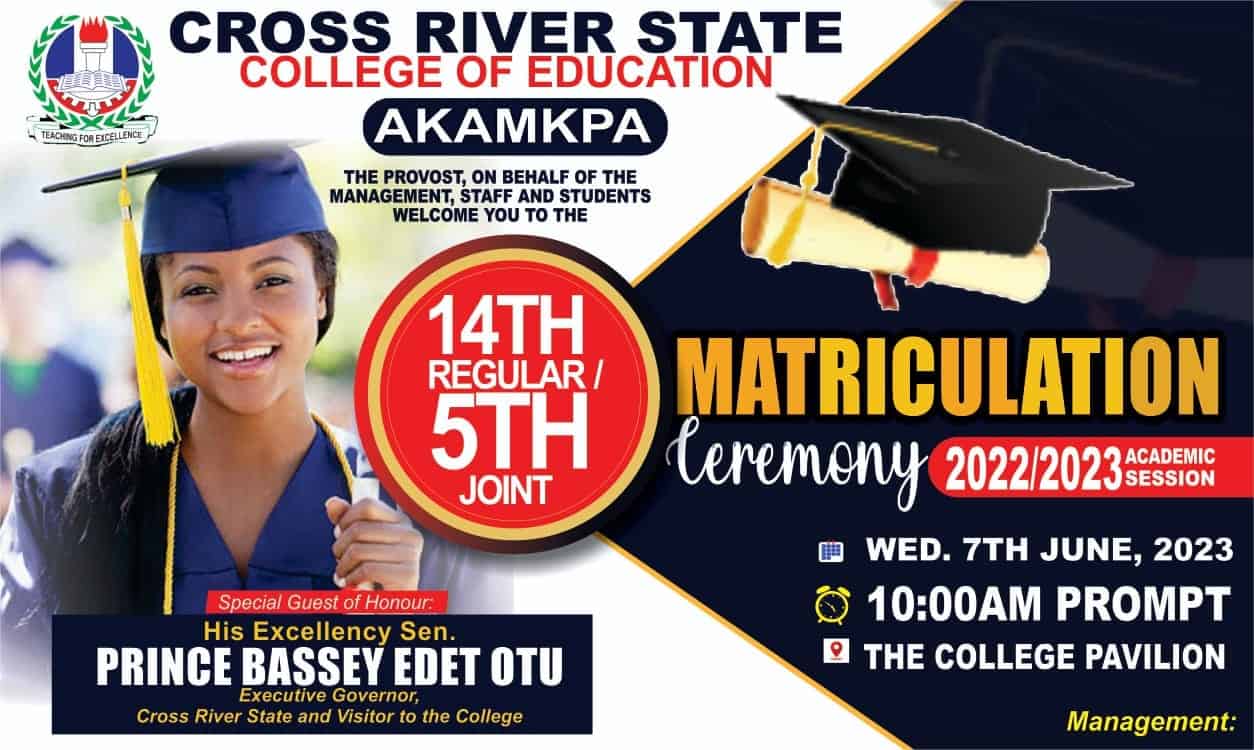 Cross River State College of Education Akamkpa 20222023 matriculation