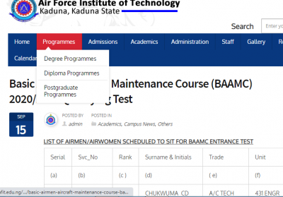 AFIT basic Airmen Aircraft Maintenance Course (BAAMC) 2020/2021 Qualifying Test