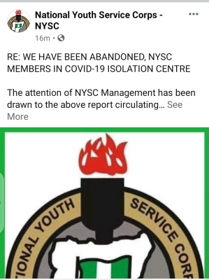 NYSC clarifies alleged abandonment of corps members at COVID-19 Isolation centre