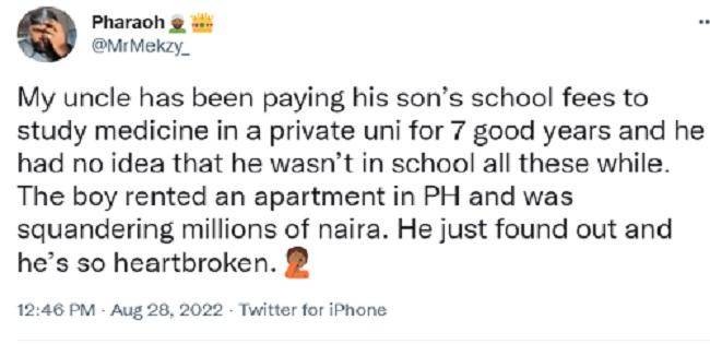 Man finds out his son dropped out of school after paying fees for 7yrs