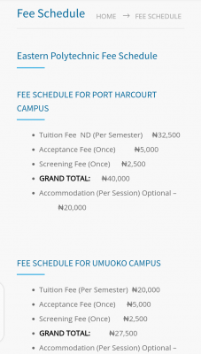 Eastern Polytechnic fees for new students