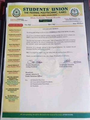 Ilaro Poly SUG asks students not to pay house rent