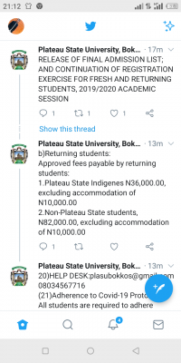 PLASU final admission list for 2019/2020 session