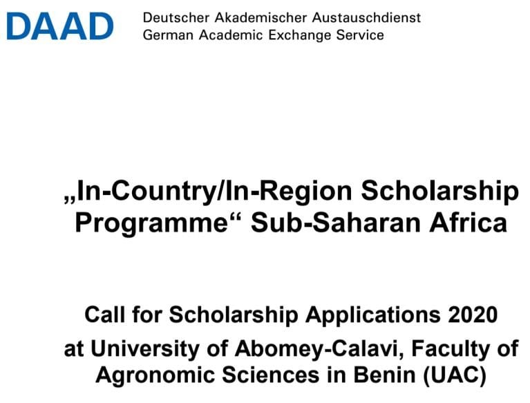 DAAD InCountryInRegion Scholarship Programme 2020 at University of AbomeyCalavi