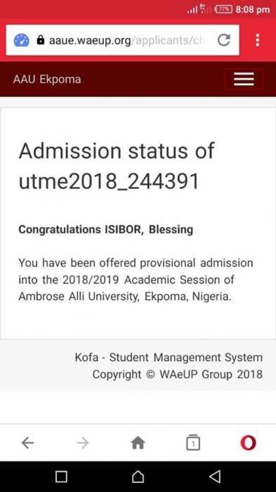 AAU Admission List, 2018/2019 Out