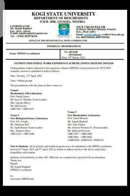 KSU notice on SIWES oral presentation