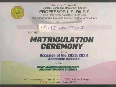 UDUS announces Matriculation Ceremony, 2023/2024