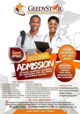 Geedy Star College of Health Technology admissions, 2023/2024