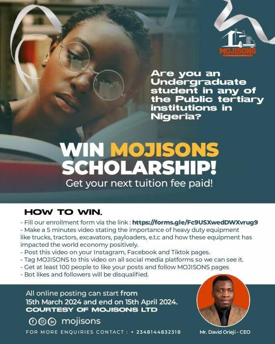 MOJISONS Scholarship for Nigerian undergraduates, 2024