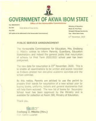 Akwa Ibom State postpones school resumption