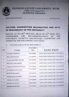 ADSU senate approves expulsion of 13 students for misconduct