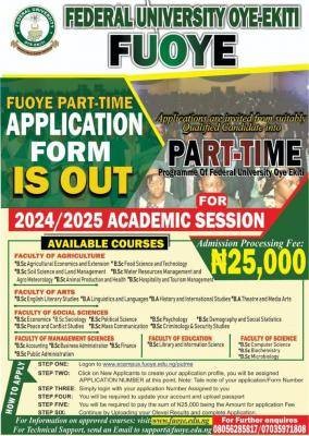 FUOYE Part time Admission form, 2024/2025