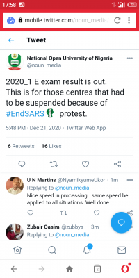 NOUN 2020_1 results of earlier postponed e-exams